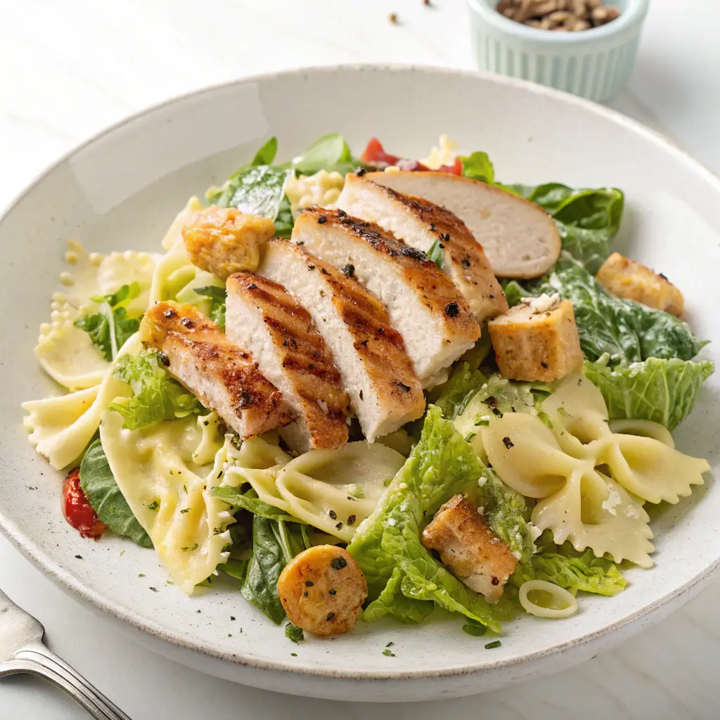 Plated Chicken Caesar Salad with Pasta