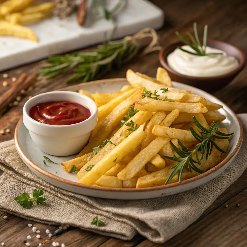 Crispy air-fried French fries served with dipping sauces