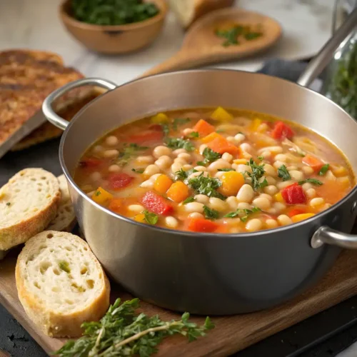 Navy bean soup in a pot