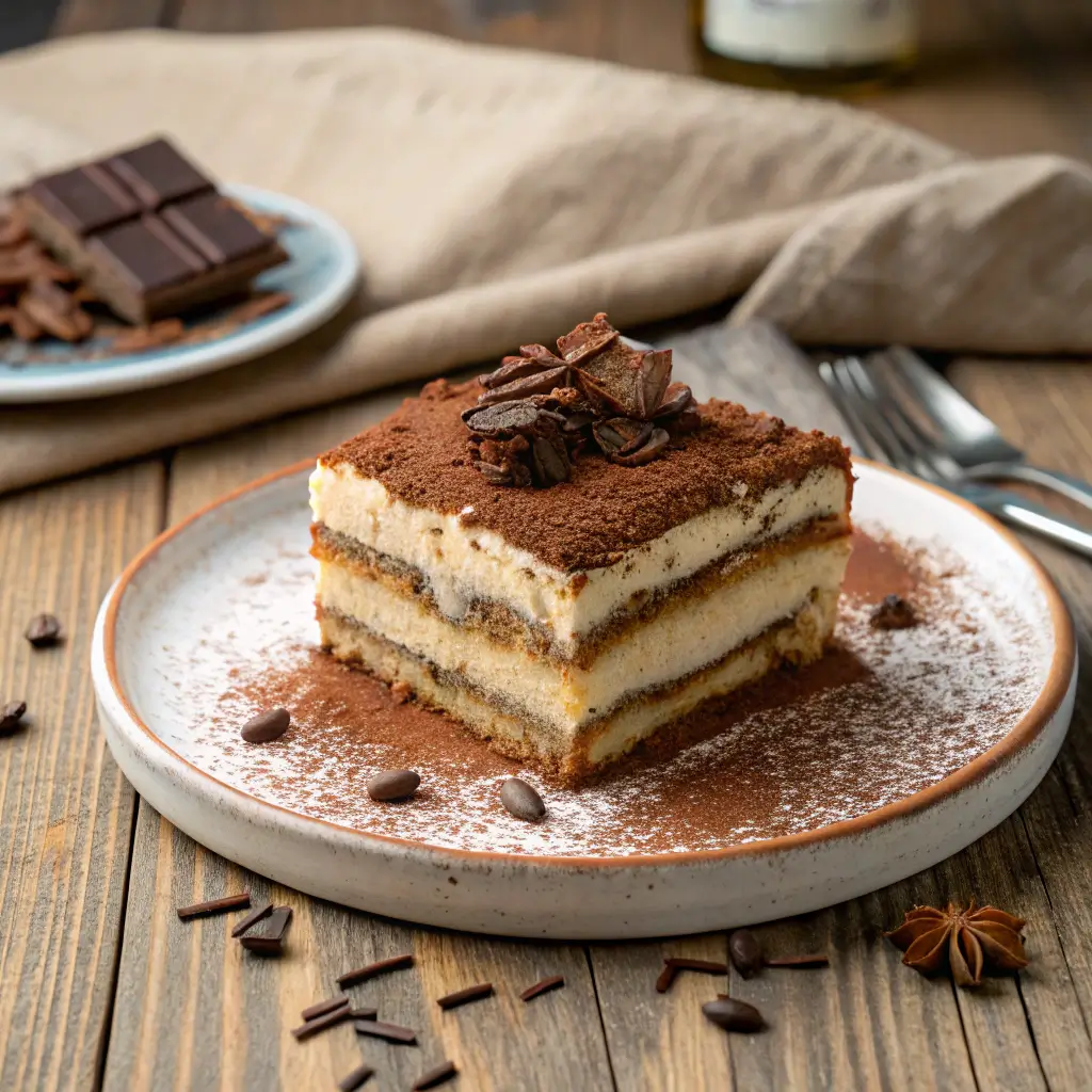 Delicious slice of tiramisu cake