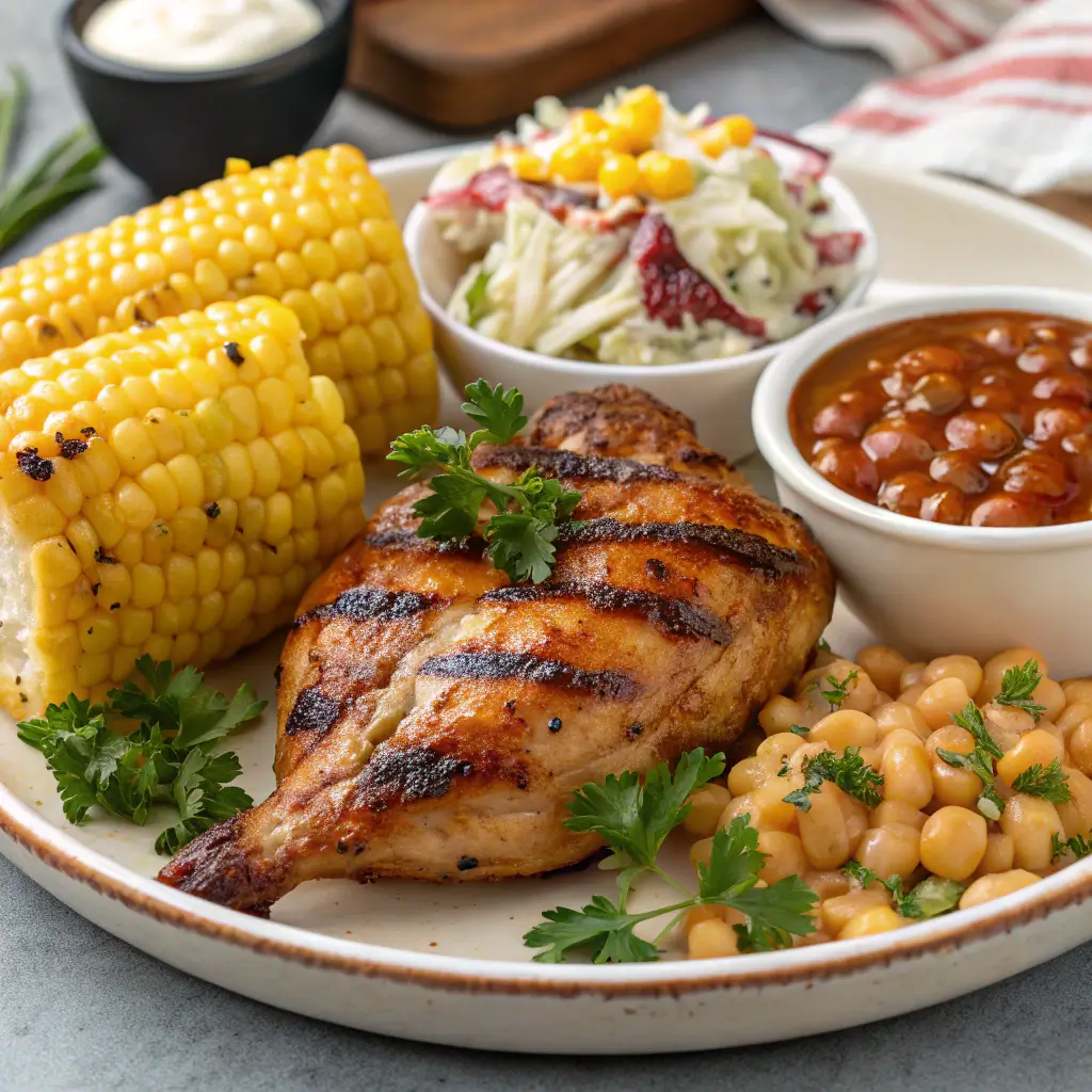 Close-up of chicken BBQ side dishes