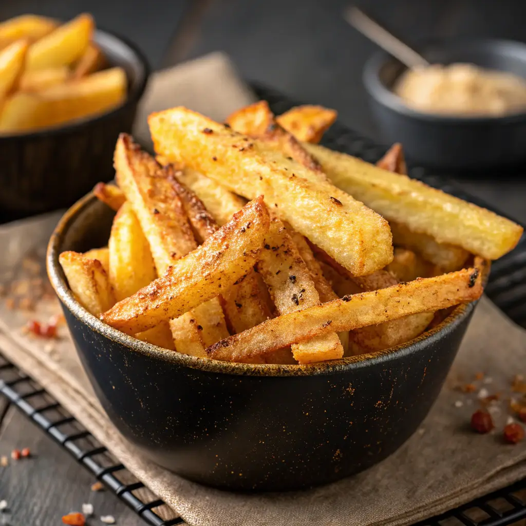 Close-up of crispy air fryer French fries