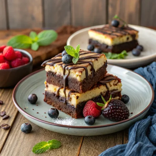Step-by-step process of making slutty brownies, including mixing cookie dough, layering in a pan, and baked brownies cut into squares.