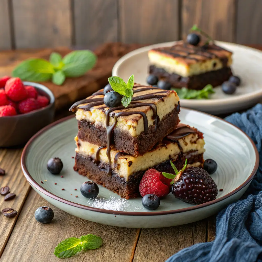 Step-by-step process of making slutty brownies, including mixing cookie dough, layering in a pan, and baked brownies cut into squares.