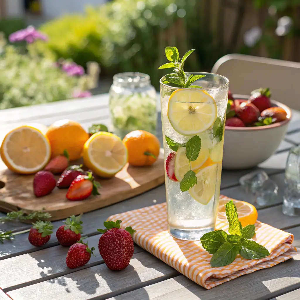 Glass of infused ice water