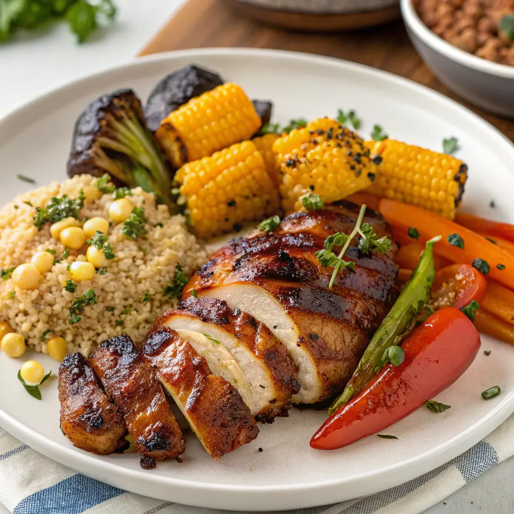 BBQ chicken with delicious side dishes