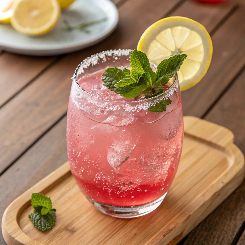 Refreshing pink salt drink with lemon and mint
