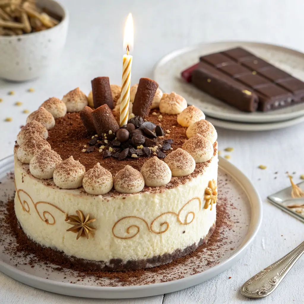 Finished tiramisu birthday cake