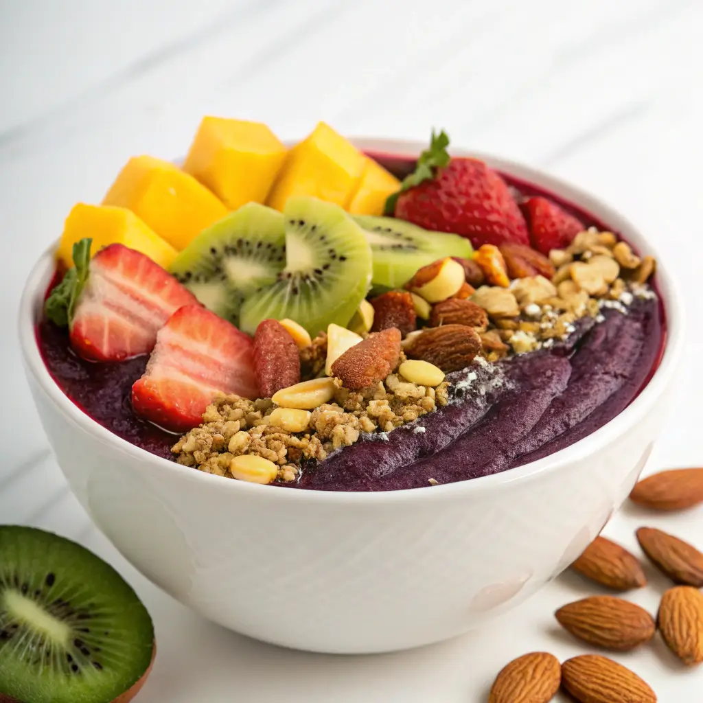 Delicious acai bowl with fresh toppings