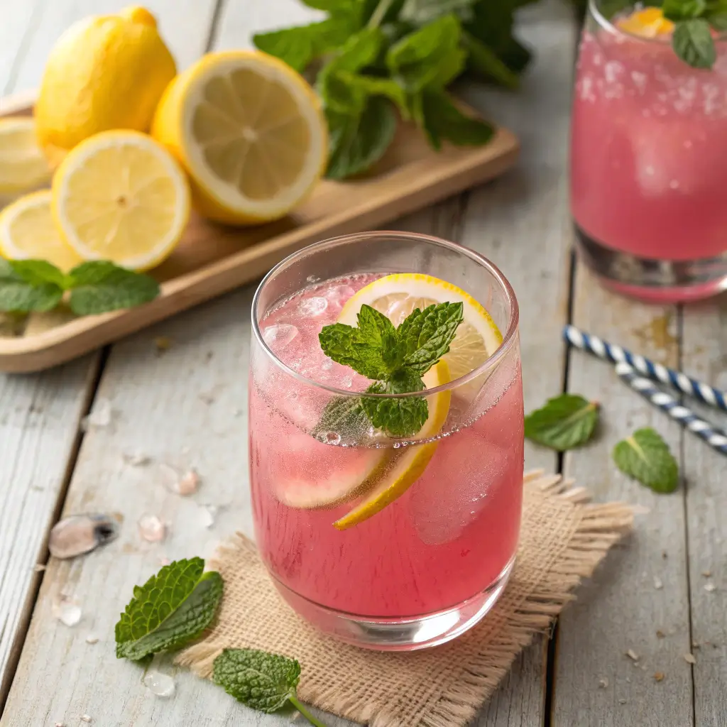 Glass of homemade Mounjaro pink salt drink