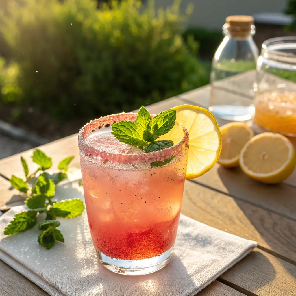 Glass of homemade mounjaro drink with pink salt