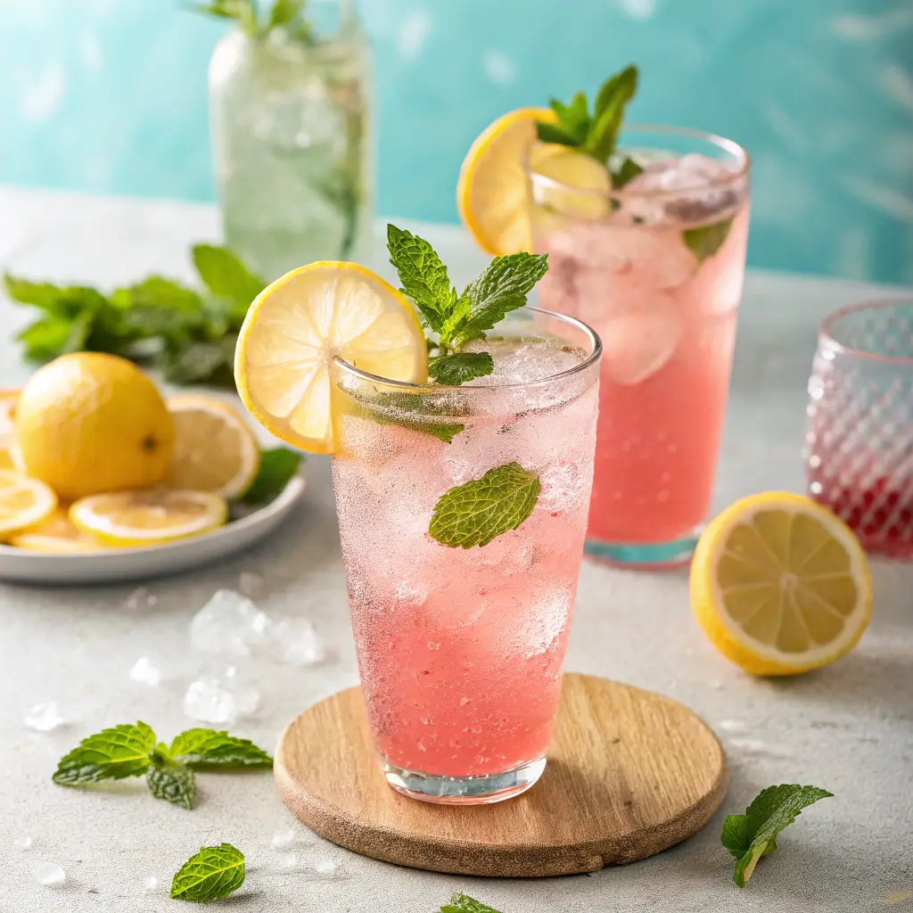 Refreshing pink salt diet drink with lemon and mint