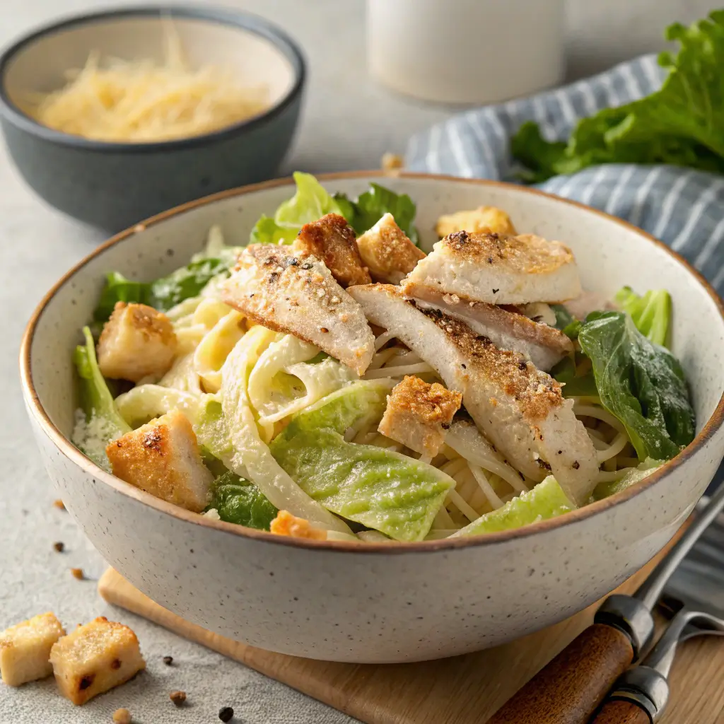 Making Chicken Caesar Salad Pasta