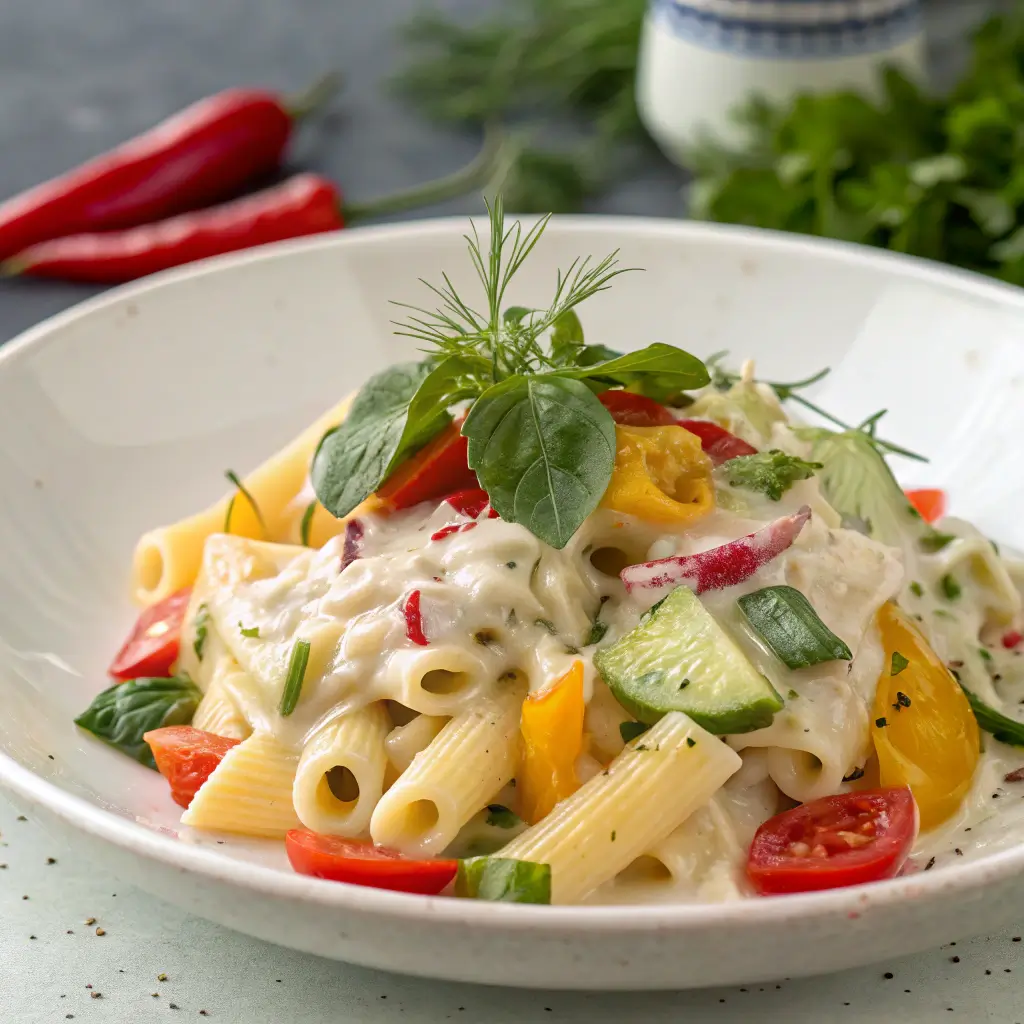 Making creamy pasta salad