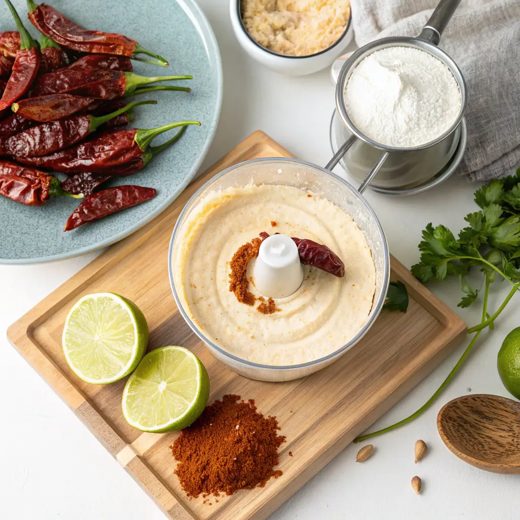 Making crema chipotle with ingredients in a food processor