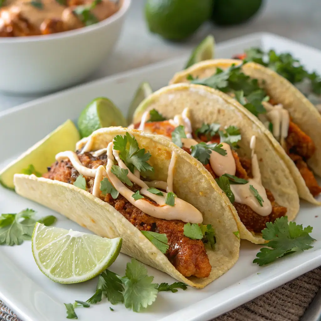 Crema chipotle drizzled over tacos