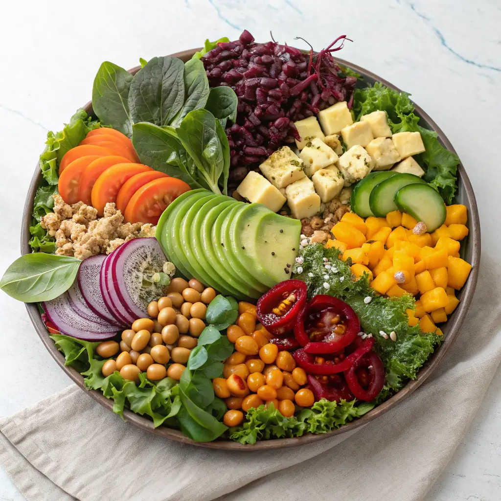 Preparation of a healthy salad with fresh ingredients