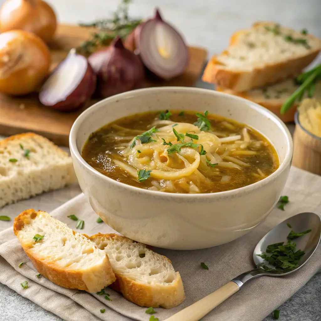 Preparing Lipton onion soup mix ingredients in a kitchen