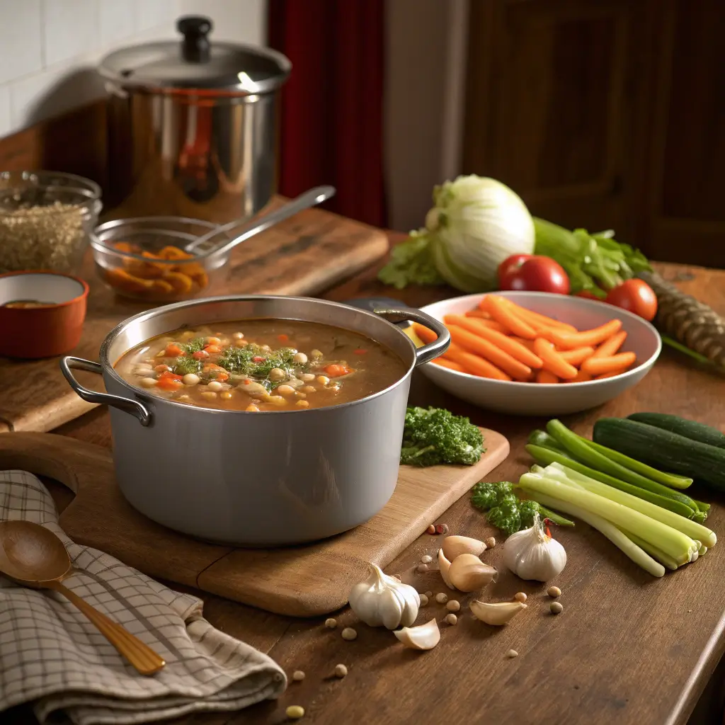 Navy bean soup cooking in a pot
