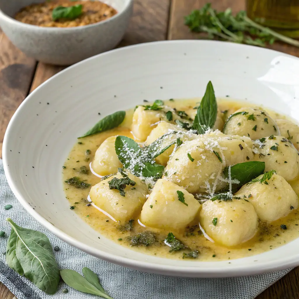 Making potato gnocchi with fresh ingredients.