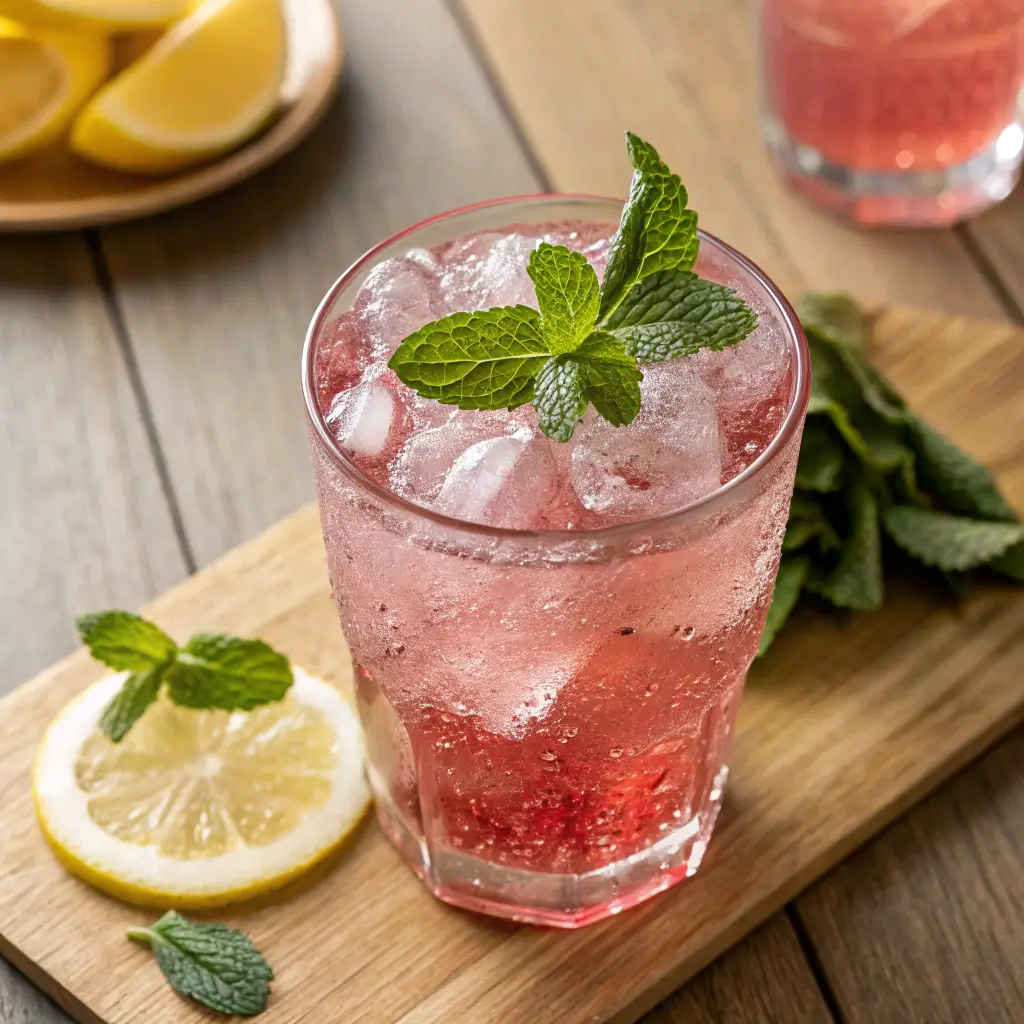 Pink salt trick drink ready to serve