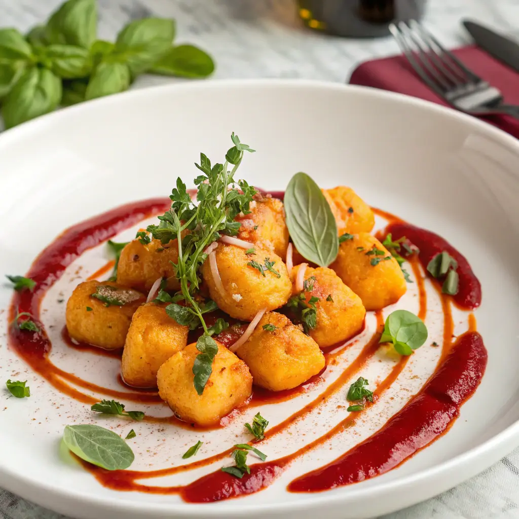 Plated sweet potato gnocchi