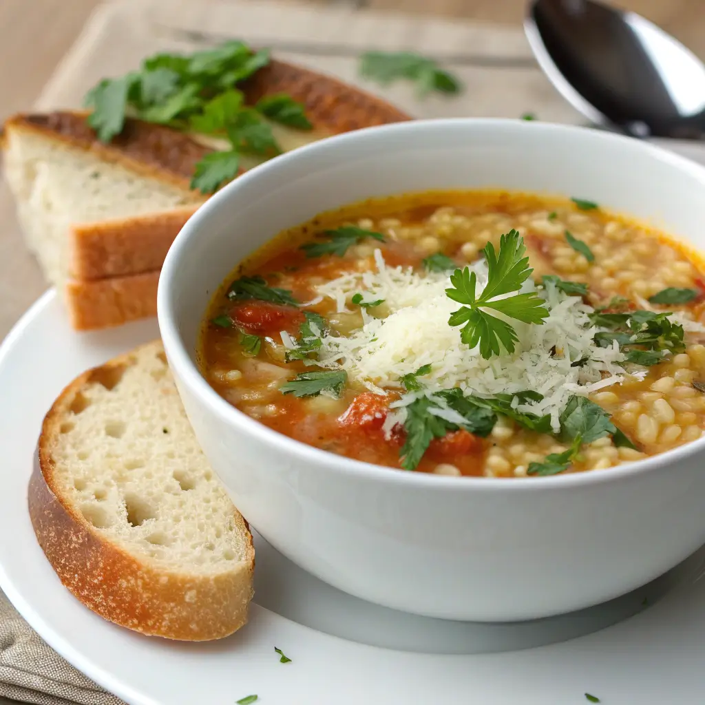 Delicious pastina soup cooking in a pot.